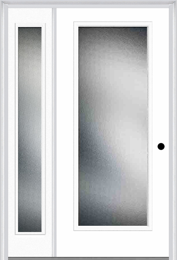 MMI FULL LITE 3'0" X 6'8" TEXTURED/PRIVACY FIBERGLASS SMOOTH EXTERIOR PREHUNG DOOR WITH 1 FULL LITE TEXTURED/PRIVACY GLASS SIDELIGHT 686